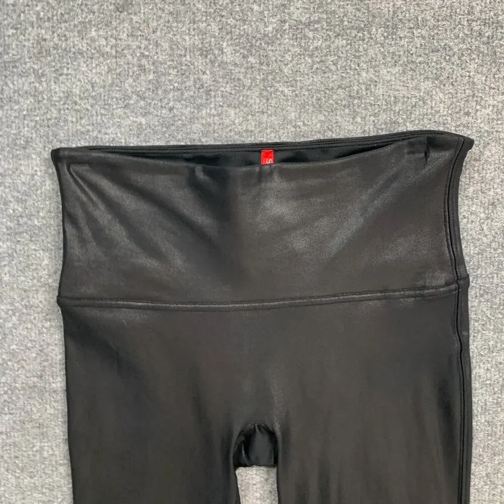 Spanx Leggings Womens L Large Black Coated Faux Leather High Waist Ankle Pull On